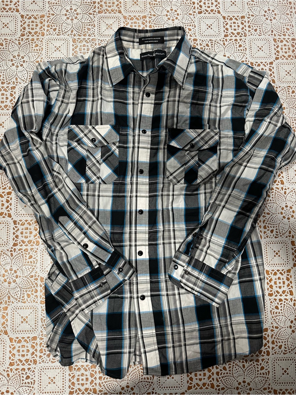 Beverly Hills Polo Club Men’s XL Plaid Snap Button Long Sleeve Shirt
